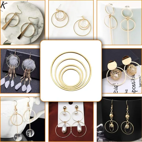 Miniatura 5 de 70 Uds., aretes de aro con cuentas, aretes redondos redondos, bisel abierto, marco colgante para fabricación de joyas Dorado