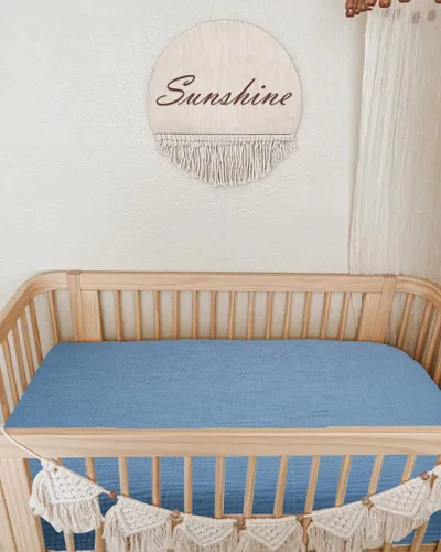 Miniatura 2 de Sábanas para minicuna para bebé, ajustables para colchón Pack N Play y minicunas de 24" x 38", sábana de colchón para minicuna de muselina de Azul