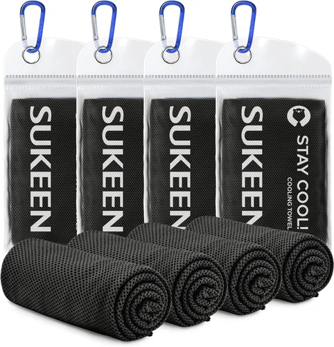Sukeen Paquete de 4 toallas refrescantes (40 x 12 pulgadas), toalla de microfibra suave y transpirable para yoga, deporte, correr, gimnasio,