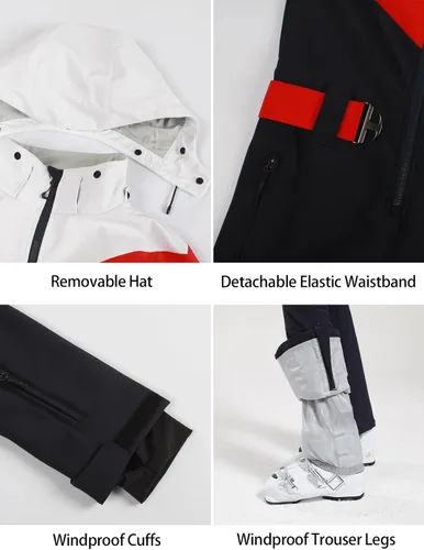 Miniatura 20 de GSOU SNOW Traje de esquí para mujer, traje de nieve delgado de una pieza, chaqueta de nieve, impermeable, resistente al viento, deportes al aire