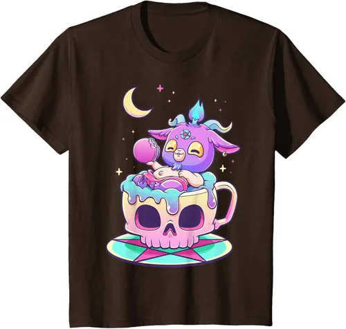 Miniatura 36 de Kawaii Pastel Goth Cute espeluznante Pentáculo Baphomet - Camiseta de cabra, Negro