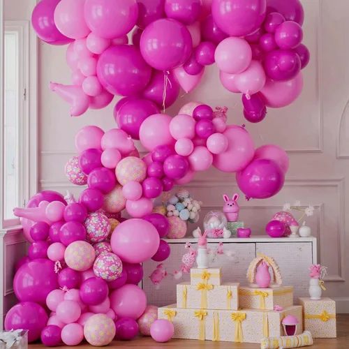 Miniatura 3 de LovesTown Juego de 140 globos rosados, globos de fiesta de 12 pulgadas, globos de látex grandes, kit de arco de guirnalda para decoraciones