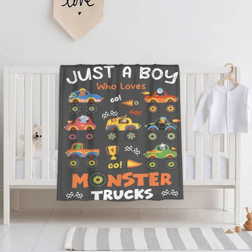 Miniatura 5 de Manta de bebé con texto en inglés «Just A Boy Who Loves Trucks» para niños y niñas, manta súper suave para envolver al recién nacido, acogedora