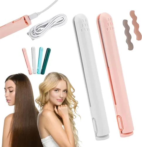 RJDJ Mini rizador de doble propósito, alisador y rizador de pelo 2 en 1, calentador de cerámica, portátil, recargable por USB, adecuado para cabello