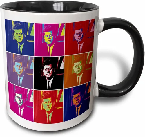 3dRose fabpeople – Presidentes y la Política – Presidente John F. Kennedy (1961) Pop Art (multi-views) – Tazas, Negro/Blanco