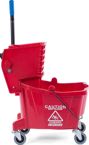 Carlisle FoodService Products Cubo de trapeador comercial de 26 cuartos de galón con escurridor de prensa lateral, polipropileno moldeado con Rojo