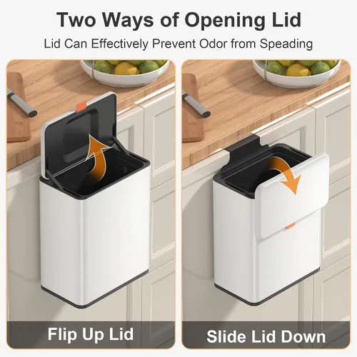 Miniatura 3 de Mbillion Cubo de basura colgante de compostaje de cocina con tapa, de acero inoxidable, de 2.1 galones, para armario de cocina, cubo de basura Blanco