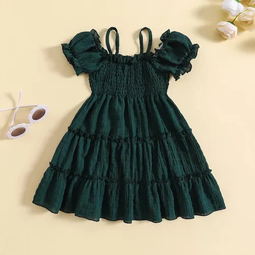 Miniatura 3 de BemeyourBBs Vestido de verano para niña pequeña, manga corta, volantes, plisado, vestido de playa para niña pequeña