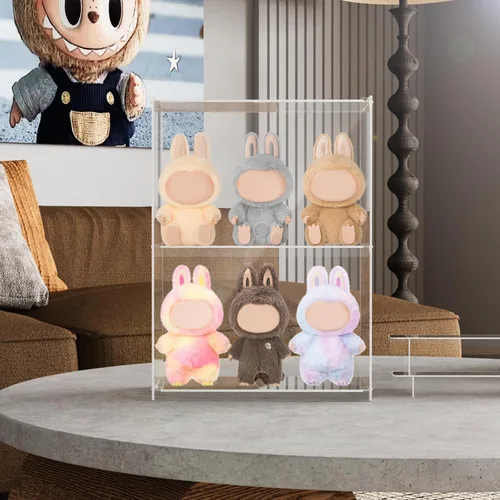 Miniatura 4 de Vitrina de acrílico de 2 niveles para coleccionables, cajas de exhibición transparentes con estantes y puerta, escaparate de minifiguras de encimera