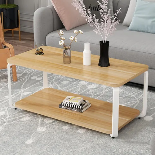 Miniatura 8 de YVYKFZD Mesa auxiliar de madera, mesa central de 2 niveles con patas de metal, mesa de té rectangular para sala de estar, mesa auxiliar de cóctel