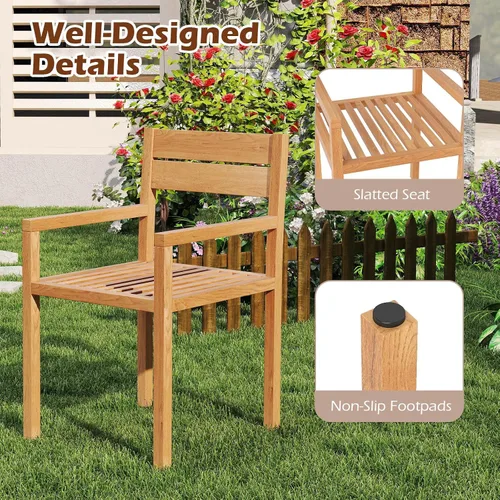 Miniatura 6 de Tangkula Silla de madera de teca para exteriores, sillón de comedor con asiento y respaldo de tablillas, muebles de asiento de madera maciza