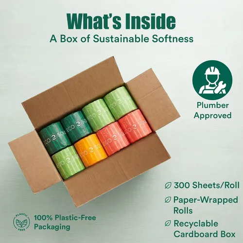 Miniatura 6 de Eco Soul Papel higiénico de bambú de alta calidad de 3 capas, 12 megarrollos, 300 hojas cada uno, certificado FSC, hipoalergénico, texturizado