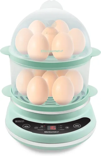 Miniatura 11 de Elite Gourmet EGC314CB - Cocedor de huevos digital fácil, vaporizador de alimentos, escalfador, huevo blando, medio, duro con 6 funciones Carbón