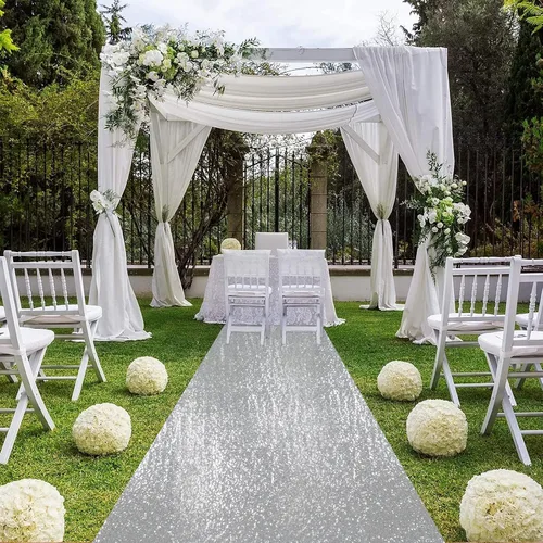 Miniatura 18 de ShiDianYi Camino de pasillo azul para boda, 15 x 2 pies, moderno, tela de malla con lentejuelas y purpurina azul bebé con lentejuelas