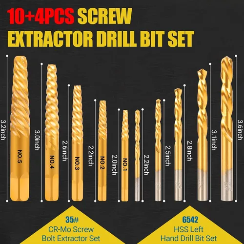 Miniatura 2 de Juego de 14 Piezas Extractor de Tornillos Easy Out y Juego de Brocas de Giro Izquierdo, Juego de Extractor de Tornillos Barridos para Quitar