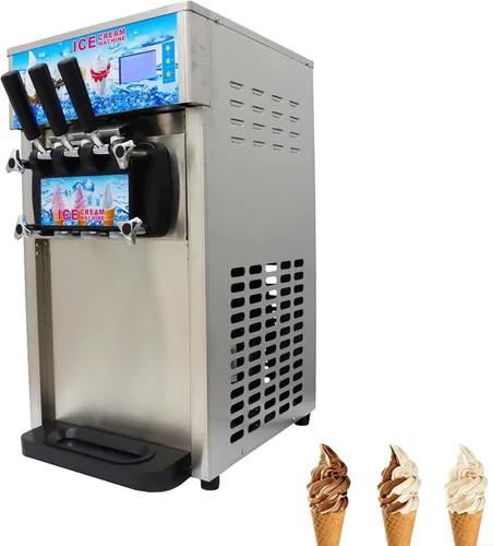 Máquina de helado suave comercial de 110 V, 3 sabores, máquina eléctrica de helado suave, 16-18L/H, 1200 W, pantalla LED, tipo de escritorio de