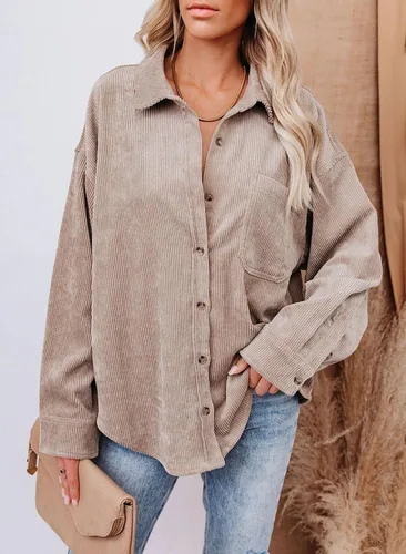 Miniatura 2 de Sidefeel - Camisa de pana holgada con manga larga y botones para mujer