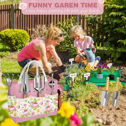 Miniatura 6 de Juego de 22 piezas de herramientas de jardín para mujeres, kit de herramientas manual resistente que incluye bolsa práctica/pala/alfombrilla