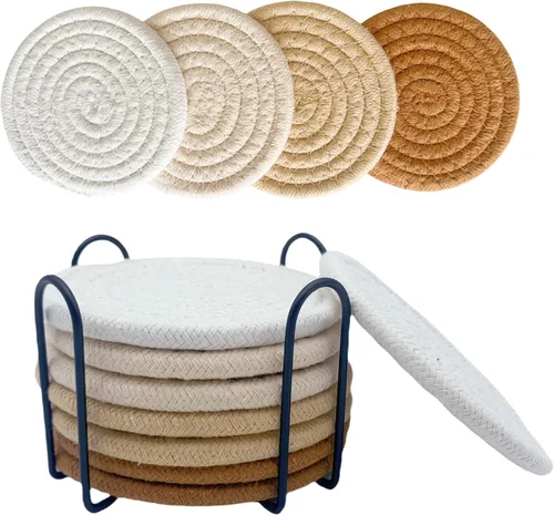 Miniatura 3 de Juego de 8 posavasos con soporte, posavasos para mesa auxiliar, juego de posavasos absorbentes para decoración de sala de estar, protección de mesa