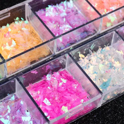 Miniatura 6 de 12 rejillas de lámina de uñas holográficas, copos de papel de aluminio holográfico para uñas, confeti con purpurina dorada y plateada, copos