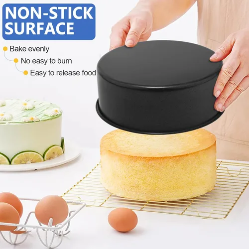 Miniatura 3 de P&P CHEF Molde para tartas de 8 pulgadas, antiadherente, redondo, para hornear, juego de moldes para cumpleaños, bodas, 2.94 pulgadas de profundidad