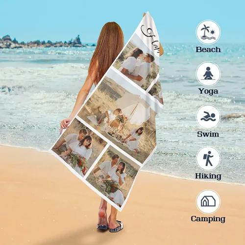 Miniatura 6 de Toalla de playa personalizada con foto y texto, 31 x 71 pulgadas, microfibra extra grande, absorbente, sin arena, toalla de secado rápido para Foto 5