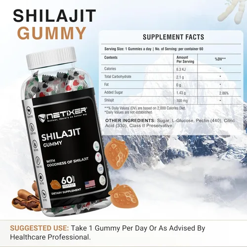 Miniatura 2 de Gomitas Shilajit – Sabor Tamarindo – 60 unidades – Apoya la energía, la resistencia y la vitalidad – Vegana, sin gelatina, sin gluten, sin OMG – 60