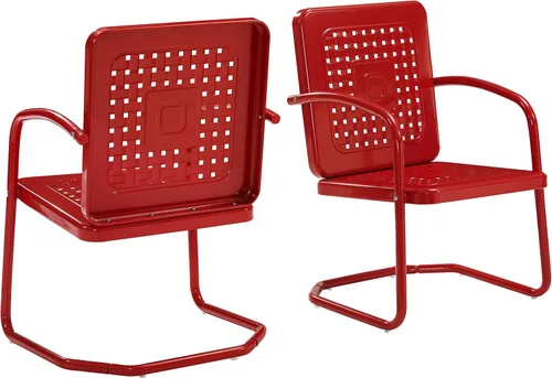 Miniatura 12 de Crosley Furniture Bates - Juego de 2 sillas para exteriores, sillas de patio de metal retro para comedor, porche, terraza, balcón, color rojo