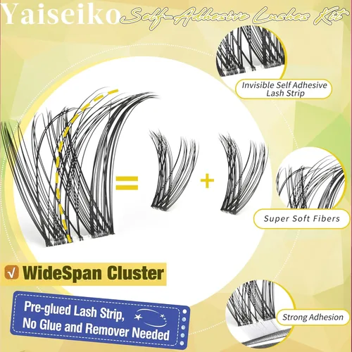 Miniatura 2 de Yaiseiko Pestañas autoadhesivas en racimo de extensiones de pestañas naturales con pinzas, no necesita pegamento, pestañas individuales