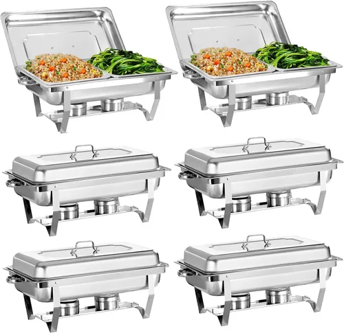 Miniatura 10 de Juego de 2 Platos Calentadores de Acero Inoxidable de Tamaño Completo de 8 Cuartos de Galón para Buffet, Juego de Calentador Rectangular Plateado