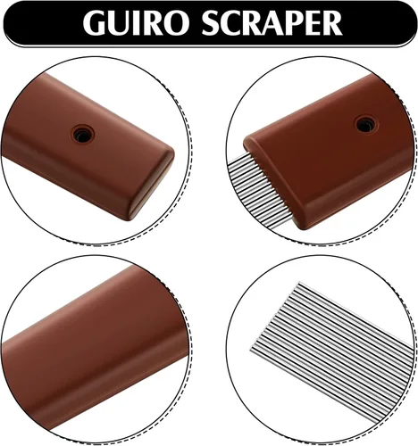 Miniatura 4 de 2 piezas Guira Dominicana Guiro Peine de 12 pulgadas Profesional Guiro Instrumento Raspador de Acero Inoxidable Percusión Equipado con 11 Varillas