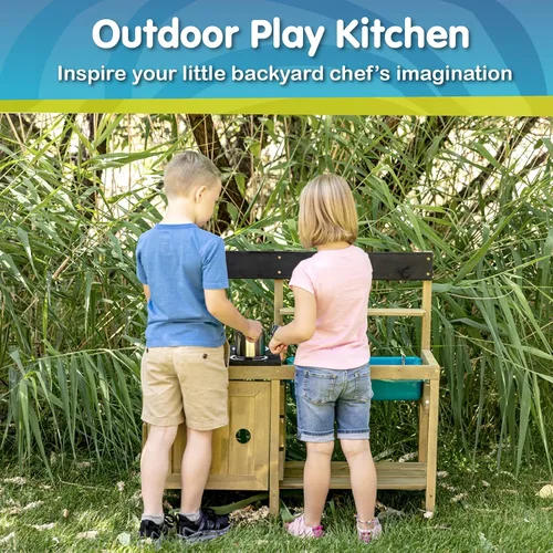 Miniatura 3 de TP Toys Mud Play Kitchen para niños, juguete de madera para interiores y exteriores, juego de cocina para niños pequeños con accesorios, duradero