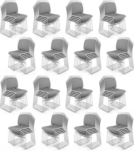 Miniatura 27 de VINGLI Juego de 4 sillas apilables de oficina con base de trineo de metal, asiento y respaldo ergonómicos acolchados de plástico, capacidad de 350