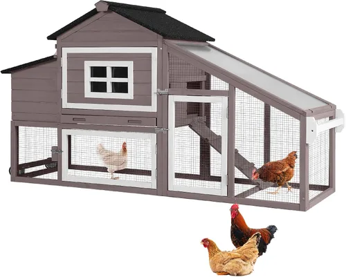 Miniatura 7 de GUTINNEEN Gallinero móvil al aire libre gallinero gallinero con ruedas caja de anidación, jaula de aves de corral casa de pato con carrera Gris