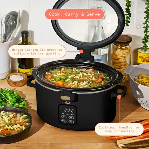 Miniatura 5 de Olla de cocción lenta programable de 4 cuartos con tapa con bisagras, pantalla táctil, múltiples ajustes de calor, ideal para comidas familiares