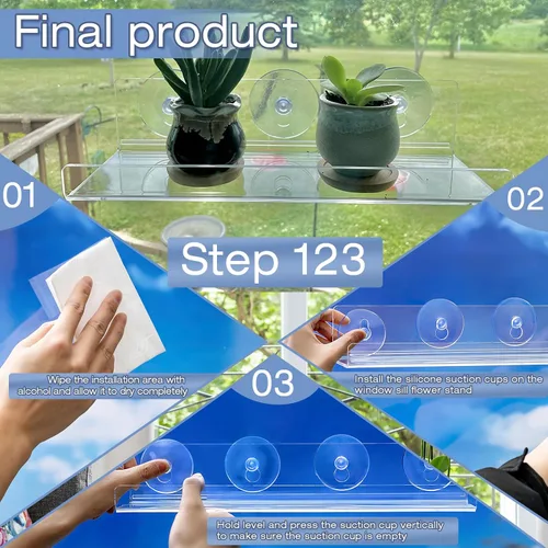 Miniatura 4 de Paquete de 2 cajas de ventana de acrílico de 12 pulgadas, estantes para plantas, con extensor de alféizar de ventana con ventosa, para suculentas