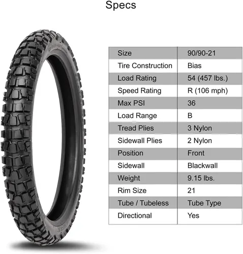 Miniatura 7 de Tusk Waypoint Adventure - Neumático de motocicleta (juego de neumáticos 90/90-21 (54R)/130/90-17 (68R) tipo tubo)