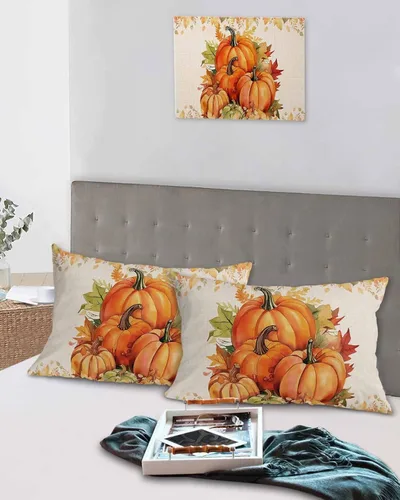 Miniatura 5 de Fundas de almohada de calabazas de otoño tamaño Queen, 2 paquetes de fundas de almohada suaves decorativas para sofá sofá de cuerpo largo, funda
