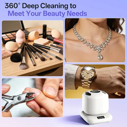 Miniatura 10 de Máquina limpiadora de brochas de maquillaje eléctrica, limpiador ultrasónico de joyas con U-V para anillos, collares, cepillo de maquillaje