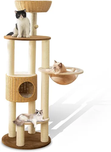 Miniatura 12 de Torre de árbol para gatos grande y moderna de 59 pulgadas, torre para gatos, postes rascadores cubiertos de sisal para gatos de interior, árbol