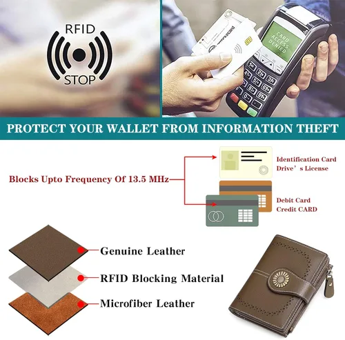 Miniatura 4 de SENDEFN Carteras pequeñas para mujer, con bloqueo RFID, de cuero, plegable, tarjetero con ventana de identificación, (4-brown), Cartera pequeña