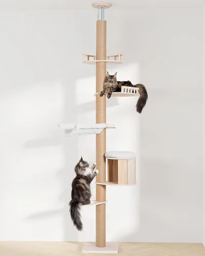 Miniatura 6 de Aechonow Árbol alto de piso a techo para gatos grandes, torre para gatos con poste rascador, altura ajustable (82-122 pulgadas), cama cueva grande