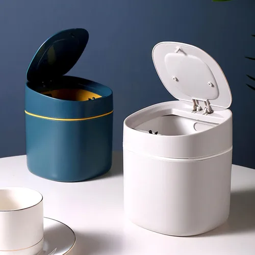 Miniatura 2 de LTWQLing - Bote de basura pequeño de plástico con tapa - Papelera emergente de 2 L para tocador de baño, escritorio, mesa o mesa auxiliar - Para