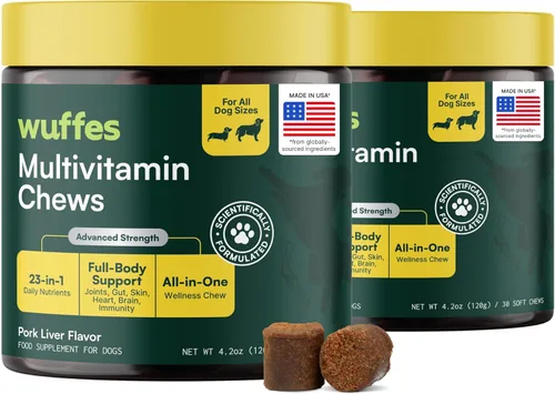Miniatura 10 de Wuffes Suplemento multivitamínico para perros 23 en 1 para cadera y articulaciones, piel, pelaje y apoyo del sistema inmunológico con Omega 3