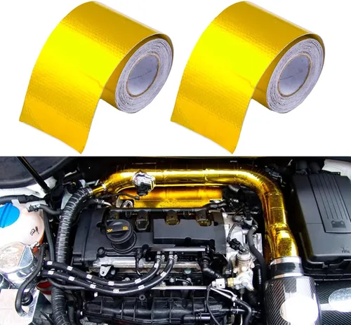 Sporacingrts Cinta de barrera térmica adhesiva dorada de 2 pulgadas x 16.4 pies (5M), cinta reflectante de escudo térmico de fibra de vidrio para