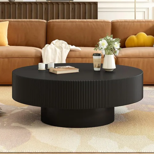 Miniatura 24 de KEVINSPACE Mesa de centro redonda de 35.43 pulgadas para sala de estar, pedestal de madera redonda, mesa de centro para sala, mesa de centro