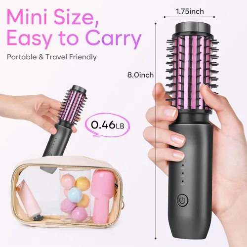 Miniatura 6 de Cepillo de rizador inalámbrico, 2024, nuevo mini cepillo portátil de viaje para mujeres, 7000 mAh recargable por USB con iones negativos, gris