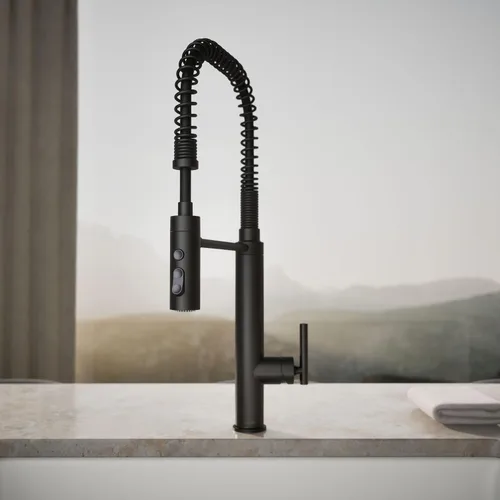 Miniatura 5 de KOHLER 24982-BL Purist - Grifo de cocina de preenjuague de estilo comercial con cabezal rociador de 3 funciones, grifo para fregadero de cocina