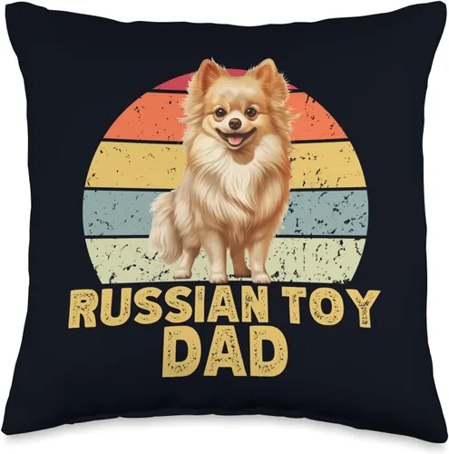 Russian Toy Dog Lover Heartbeat EKG Gifts & Tees Rusia Toy Dad Retro Sunset Funny para los amantes de los perros, almohada de 16 x 16 pulgadas,
