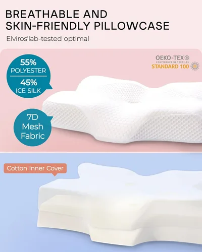 Miniatura 5 de Almohadas cervicales de espuma viscoelástica Elviros para el dolor de cuello y hombros, almohada para el cuello para dormir, almohadas para dormir